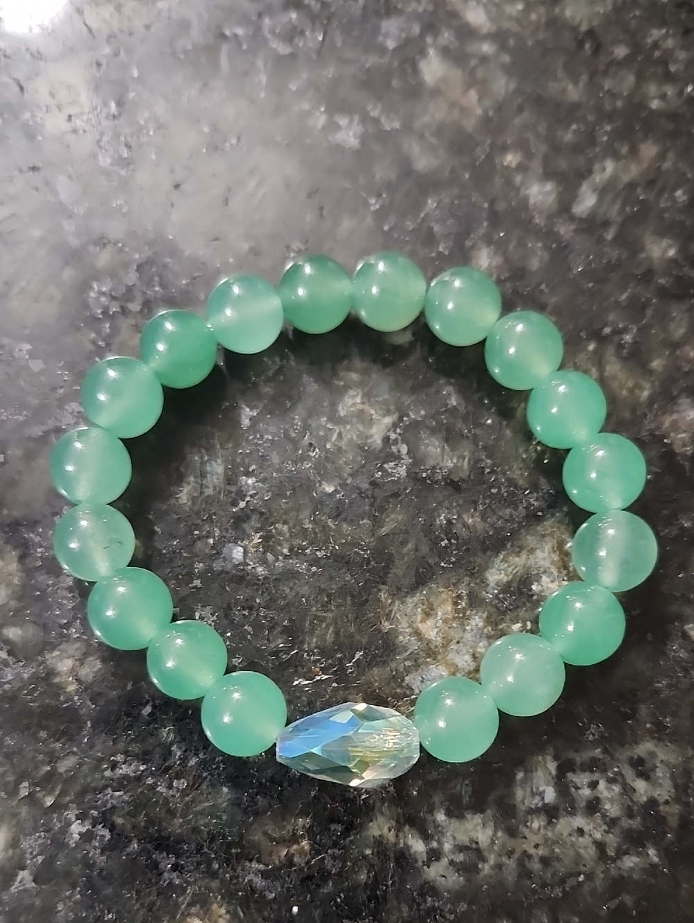 Handmade Green Aventurine Beaded Bracelet with Crystal Accent